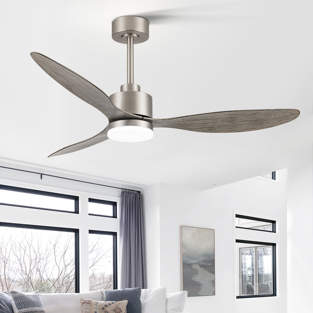 52-Inch Modern Ceiling Fan with Light, 3 ABS Blades, 18W LED with 3 Color Temperatures, Remote Control with 6 Speeds, Reverse Function, Timer, Quiet DC Motor, Includes 5" & 10" Downrods, Ideal for Dining, Bedroom, and Living Room