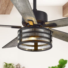Avdie 52-in Black Farmhouse Indoor Ceiling Fan with Light (5-Blade)
