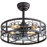20-inch Matte Black Metal Caged Ceiling Fan with Light and Remote,7 ABS Blades,4in and 8in Downrod Included