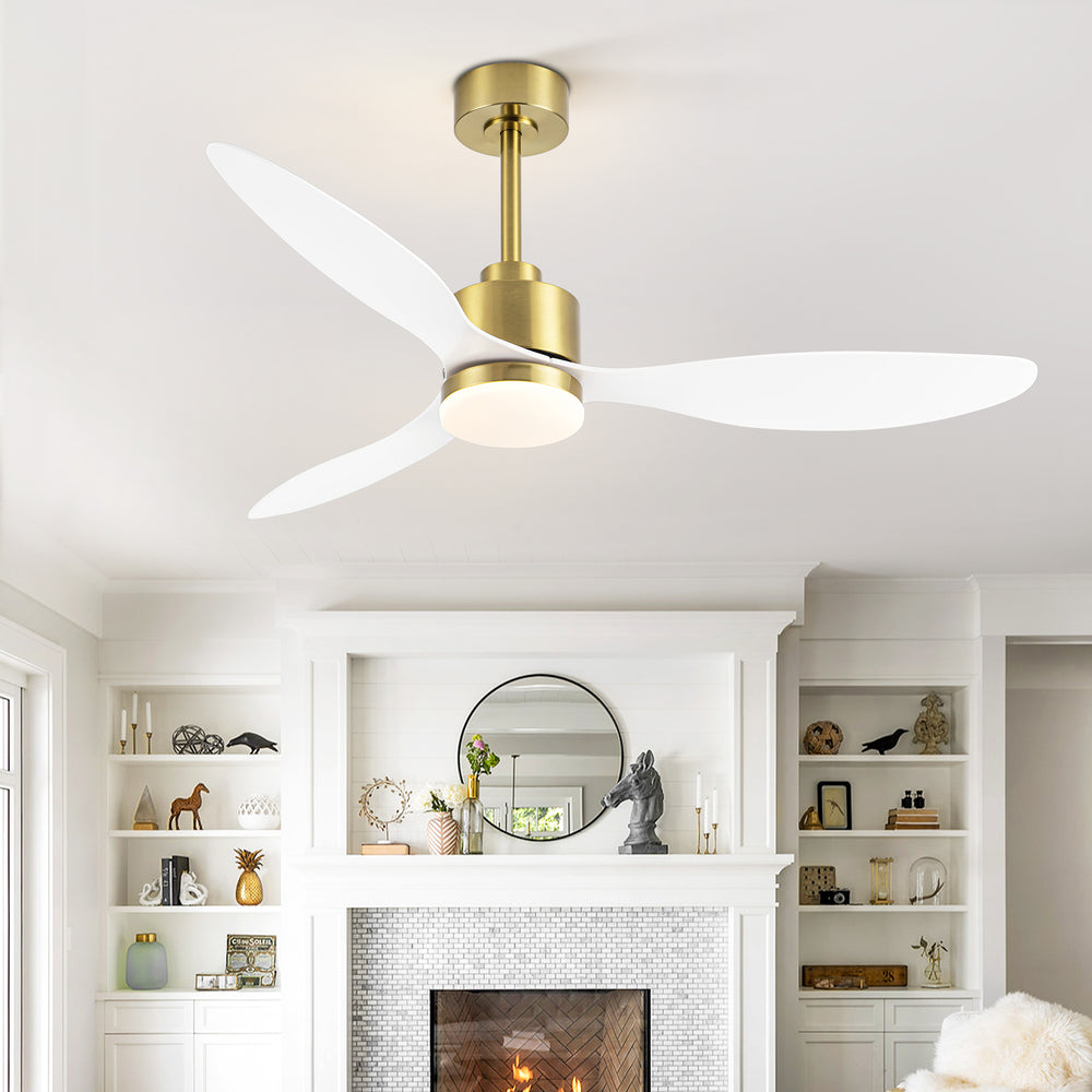 52-Inch Modern Ceiling Fan with Light, 3 ABS Blades, 18W LED with 3 Color Temperatures, Remote Control with 6 Speeds, Reverse Function, Timer, Quiet DC Motor, Includes 5" & 10" Downrods, Ideal for Dining, Bedroom, and Living Room