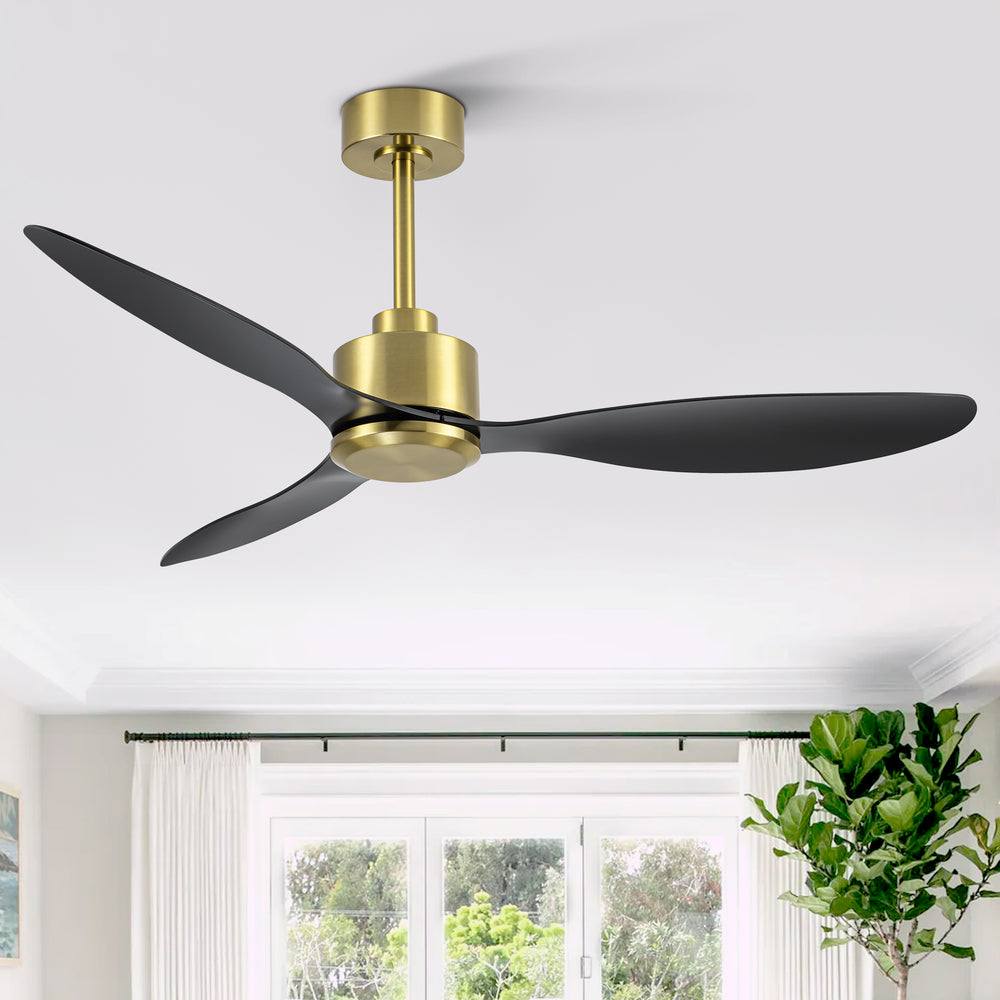 52-Inch Ceiling Fan without Light, 3 ABS Blades, Remote Control with 6 Speeds, Reverse Function, Timer, Quiet DC Motor, Includes 5" & 10" Downrods, Ideal for Dining, Bedroom, and Living Room