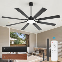 72in 8-Blade Integrated Ceiling Fan with LED Light and Remote,6in and 20in Downrod Included