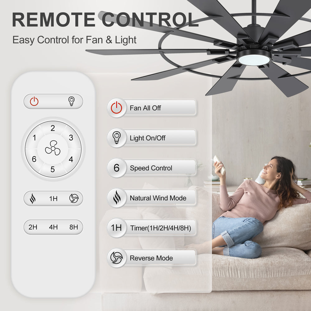 62/72 Inch Modern Ceiling Fan with LED Light and Remote, Dual Finish Blades, Ultra Quiet DC Motor, 6-Speed Ceiling Fan for Large Rooms