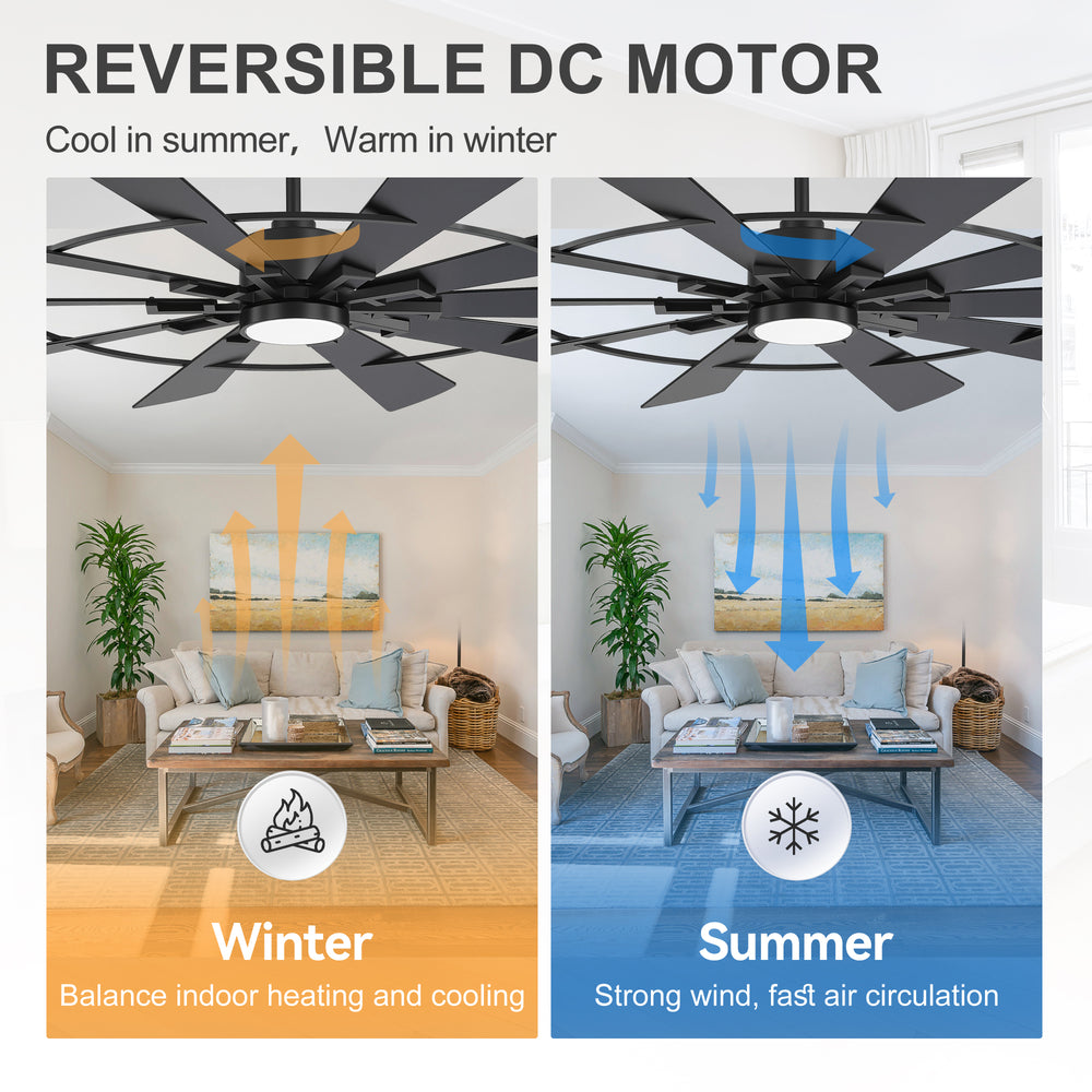 62 Inch Ceiling Fan with Light and Remote, Quiet DC Motor, 6 Speed Reversible Ceiling Fan, 3 Color Temperature LED, Dual Finish Blades, Modern Large Room Fan