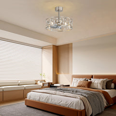 20 Inch Caged Ceiling Fan with Light, Satin Nickel Ceiling Fan with Remote,Compatible with 5*E12 Base Bulbs（Not Included）, Quiet DC Motor, 6-Speed Remote Control, Reversible Airflow, Includes 6” & 10” Downrods