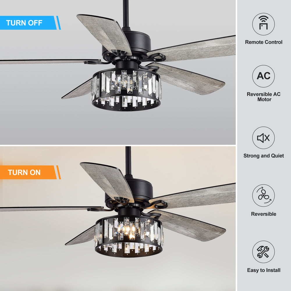 52-in 5 Reversible Blades Crystal Indoor Ceiling Fan With Remote Control and Light Kit Included