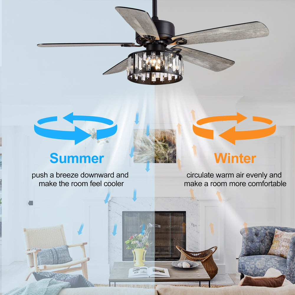 52-in 5 Reversible Blades Crystal Indoor Ceiling Fan With Remote Control and Light Kit Included