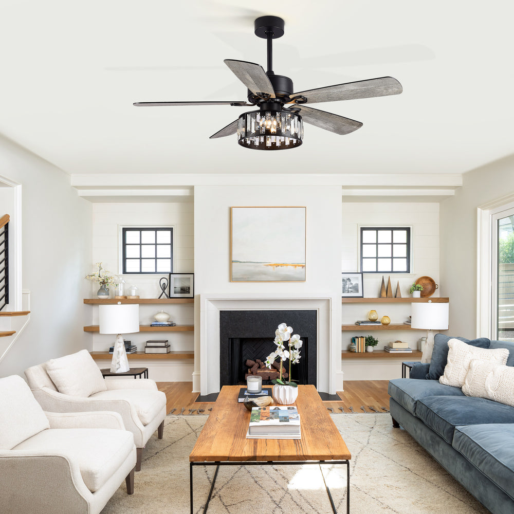52-in 5 Reversible Blades Crystal Indoor Ceiling Fan With Remote Control and Light Kit Included