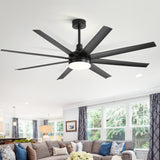 AeroSpan Lux 65-inch black 8-blade ceiling fan with light in a modern living room