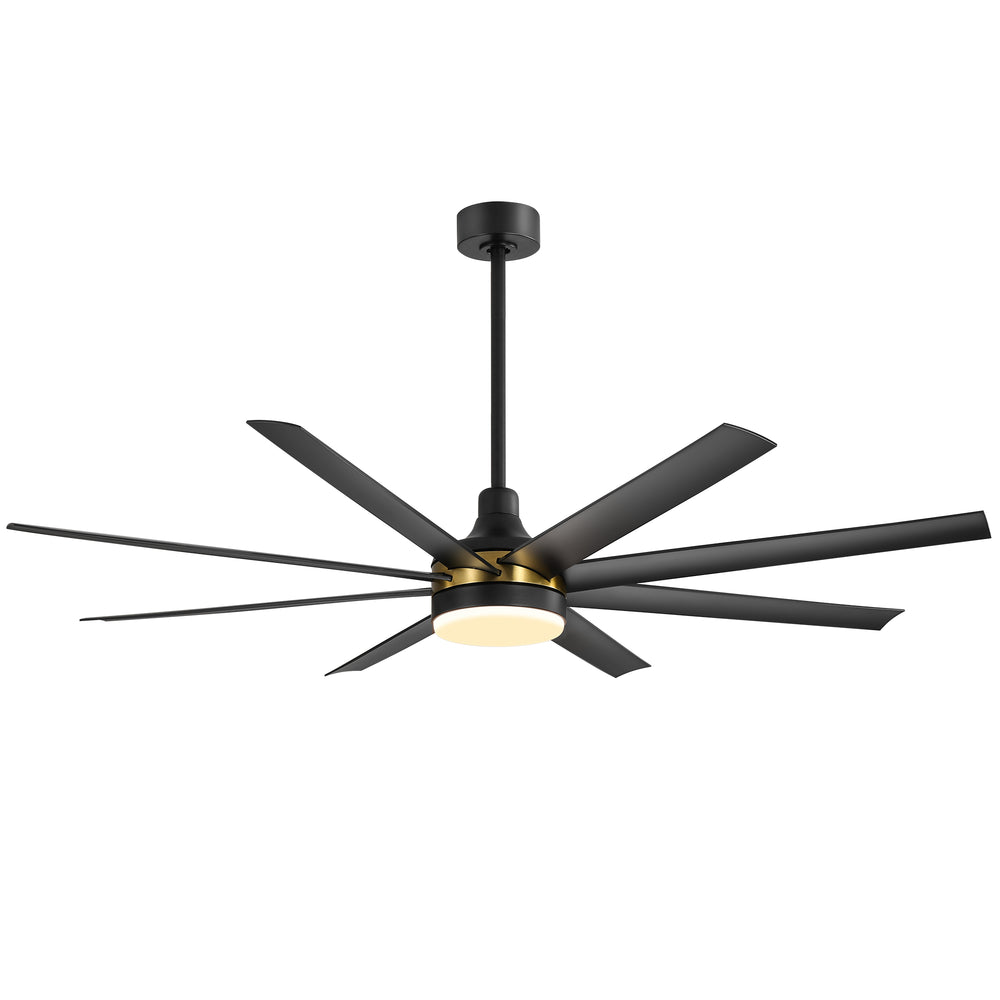 65-Inch BlackGold Industrial Ceiling Fan with Light and Remote, 8 ABS Blades, Quiet Reversible DC Motor, 6-Speed, Timer Function, 3 Color LED Light Chandelier