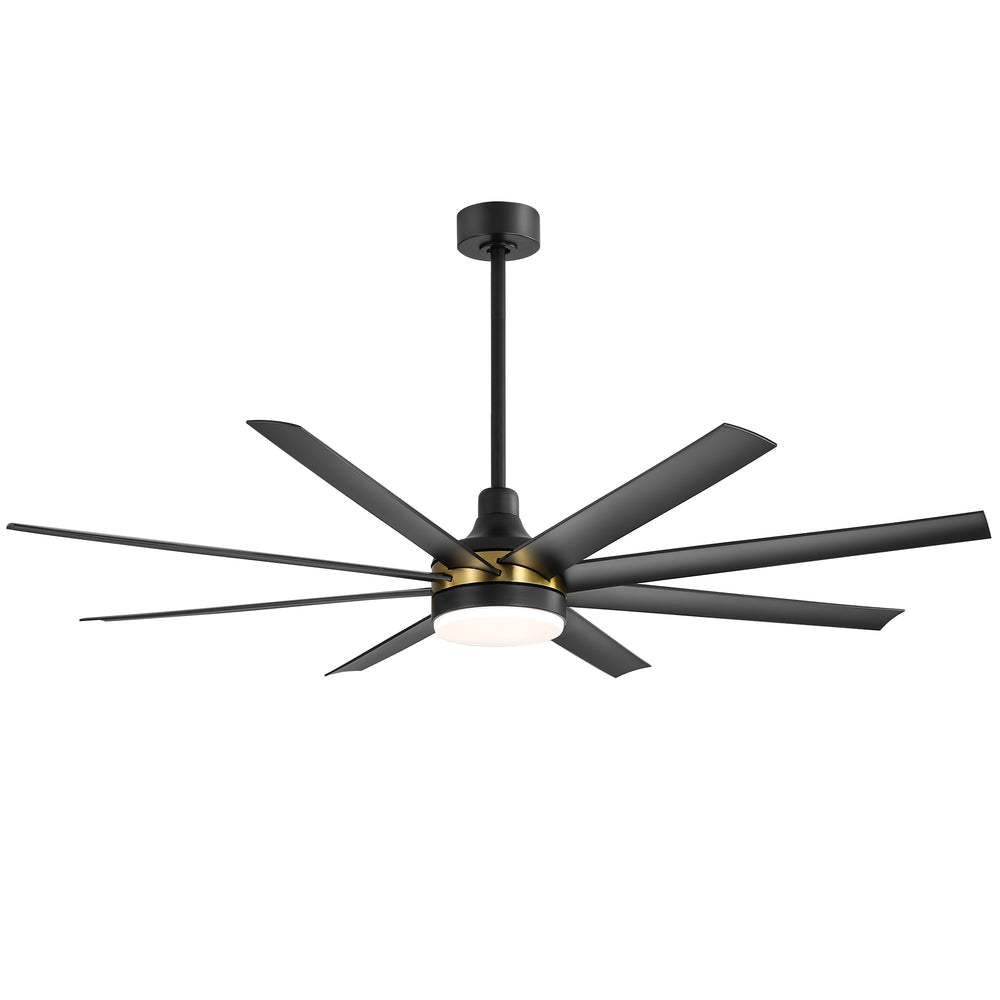65-Inch BlackGold Industrial Ceiling Fan with Light and Remote, 8 ABS Blades, Quiet Reversible DC Motor, 6-Speed, Timer Function, 3 Color LED Light Chandelier