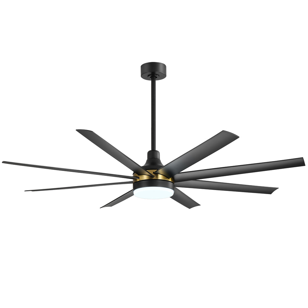 65-Inch BlackGold Industrial Ceiling Fan with Light and Remote, 8 ABS Blades, Quiet Reversible DC Motor, 6-Speed, Timer Function, 3 Color LED Light Chandelier