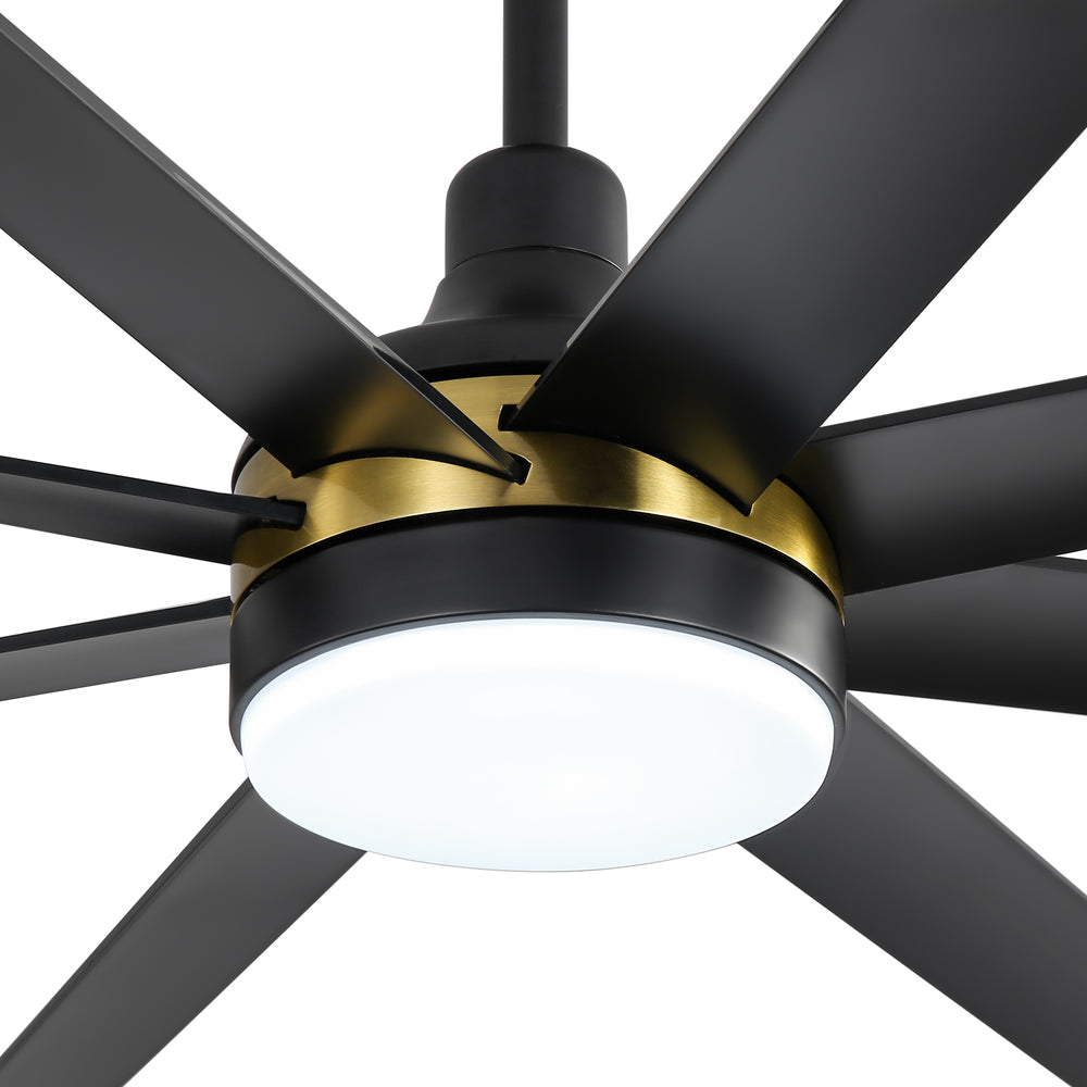 65-Inch BlackGold Industrial Ceiling Fan with Light and Remote, 8 ABS Blades, Quiet Reversible DC Motor, 6-Speed, Timer Function, 3 Color LED Light Chandelier