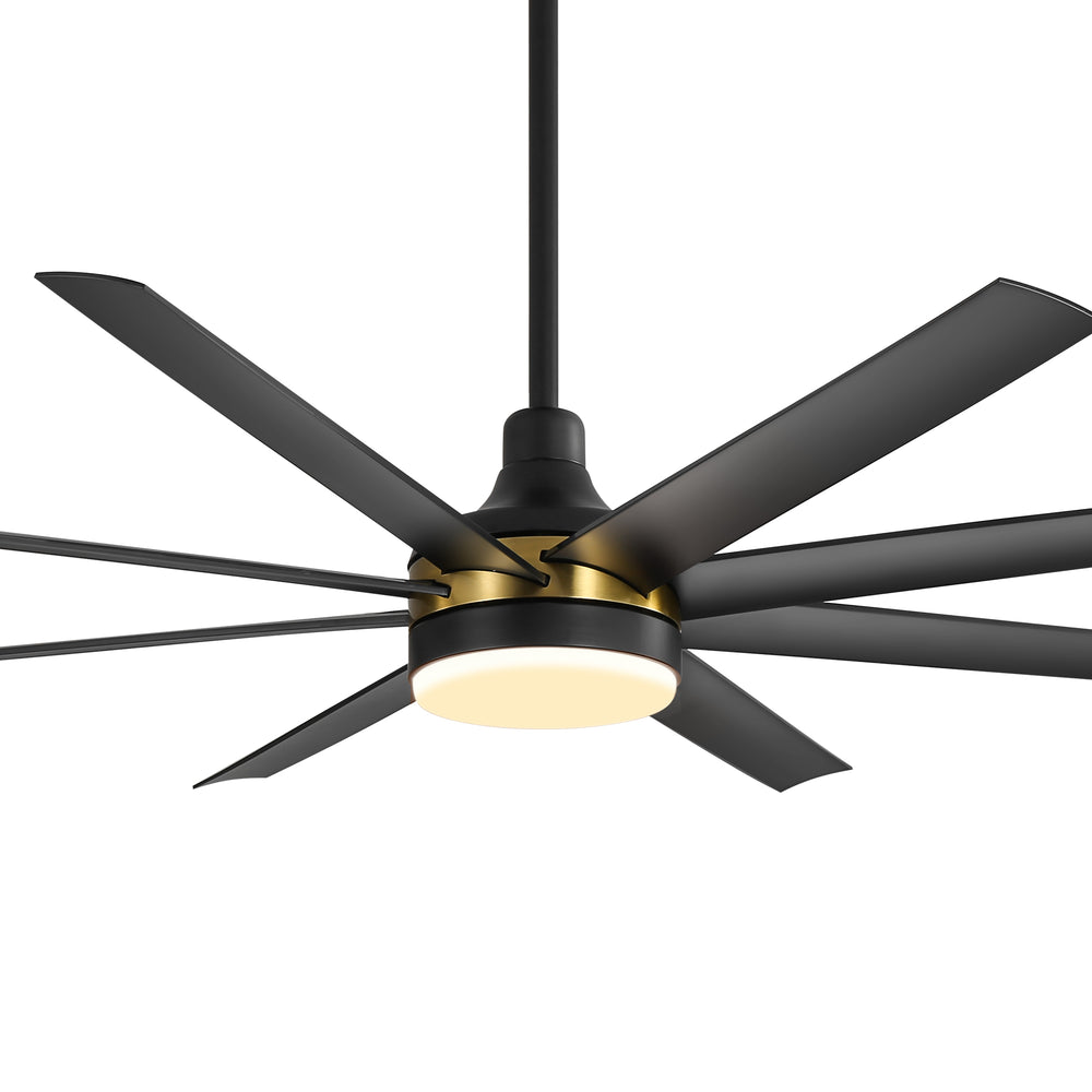 65-Inch BlackGold Industrial Ceiling Fan with Light and Remote, 8 ABS Blades, Quiet Reversible DC Motor, 6-Speed, Timer Function, 3 Color LED Light Chandelier