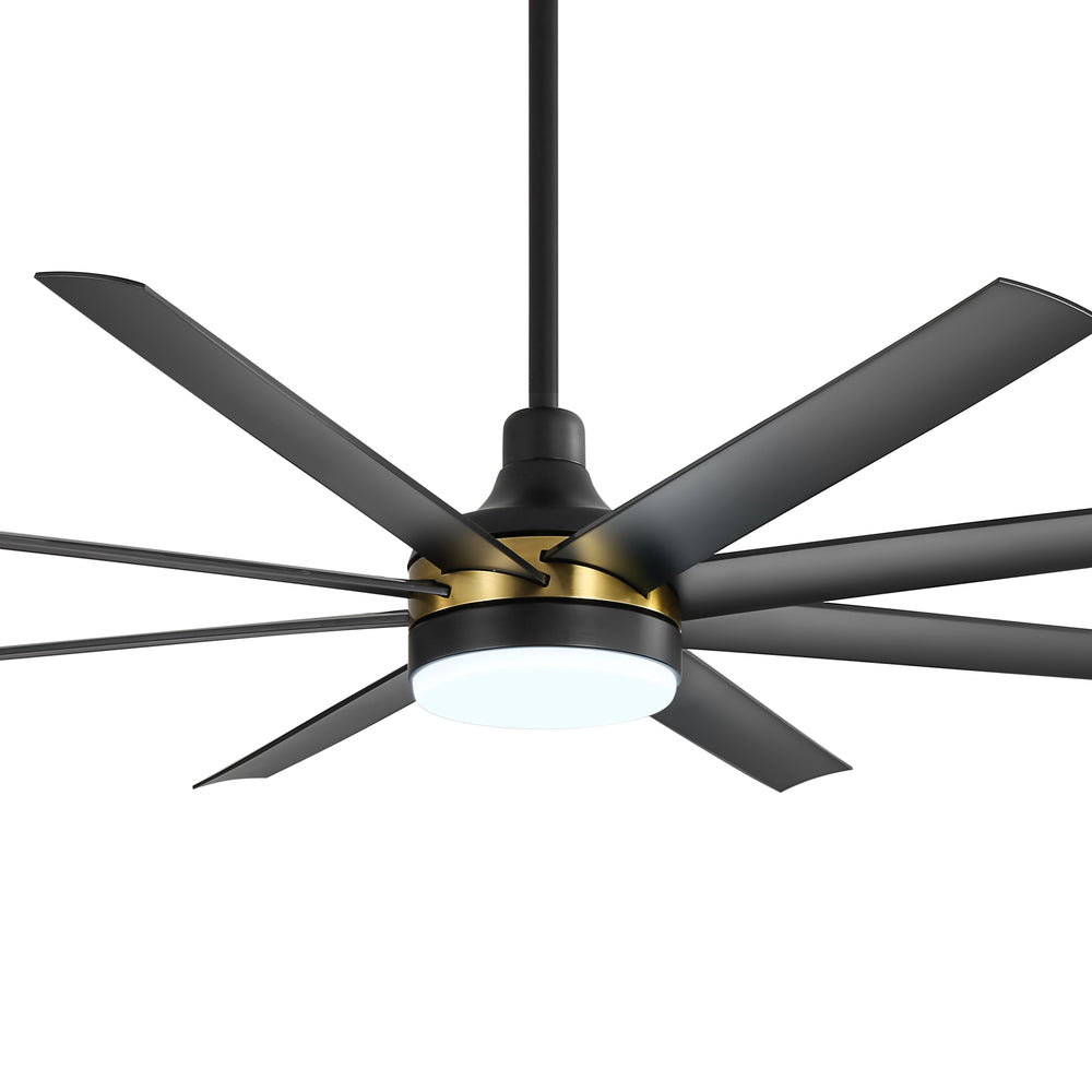 65-Inch BlackGold Industrial Ceiling Fan with Light and Remote, 8 ABS Blades, Quiet Reversible DC Motor, 6-Speed, Timer Function, 3 Color LED Light Chandelier