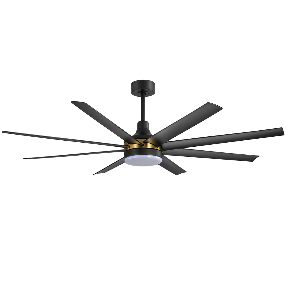 65-Inch BlackGold Industrial Ceiling Fan with Light and Remote, 8 ABS Blades, Quiet Reversible DC Motor, 6-Speed, Timer Function, 3 Color LED Light Chandelier