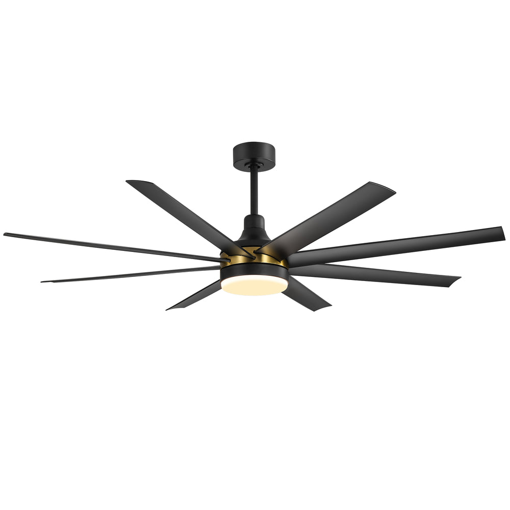 65-Inch BlackGold Industrial Ceiling Fan with Light and Remote, 8 ABS Blades, Quiet Reversible DC Motor, 6-Speed, Timer Function, 3 Color LED Light Chandelier