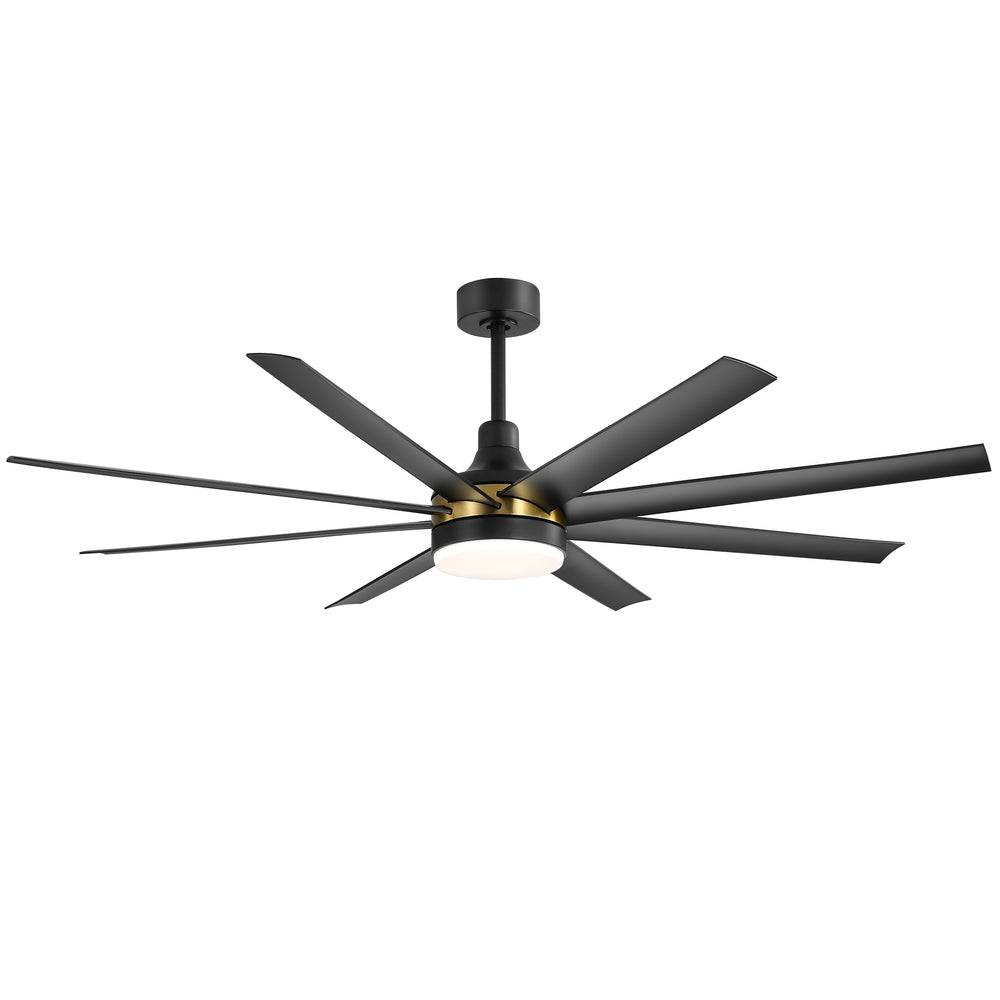 65-Inch BlackGold Industrial Ceiling Fan with Light and Remote, 8 ABS Blades, Quiet Reversible DC Motor, 6-Speed, Timer Function, 3 Color LED Light Chandelier