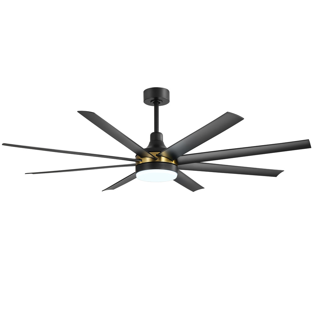 65-Inch BlackGold Industrial Ceiling Fan with Light and Remote, 8 ABS Blades, Quiet Reversible DC Motor, 6-Speed, Timer Function, 3 Color LED Light Chandelier