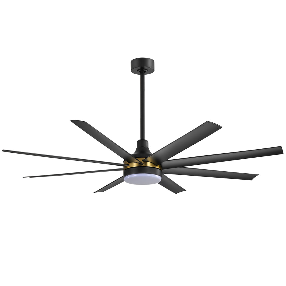 65-Inch BlackGold Industrial Ceiling Fan with Light and Remote, 8 ABS Blades, Quiet Reversible DC Motor, 6-Speed, Timer Function, 3 Color LED Light Chandelier