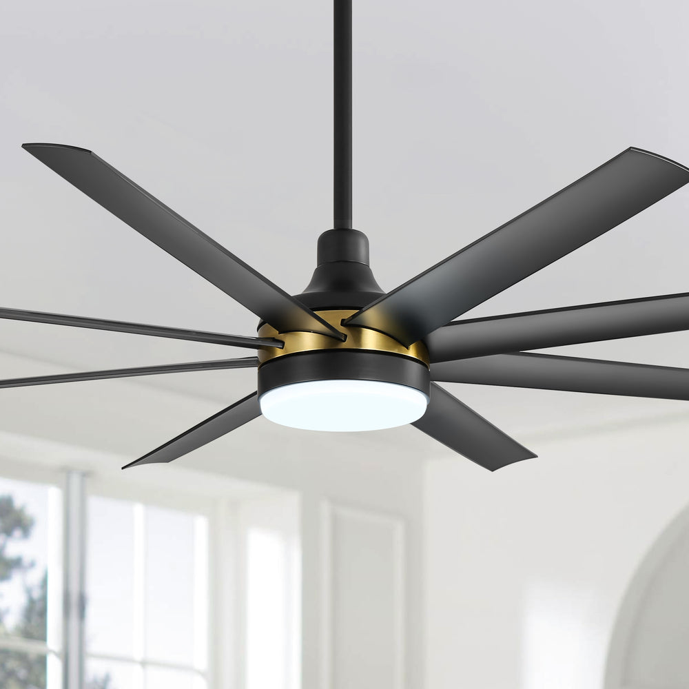 65-Inch BlackGold Industrial Ceiling Fan with Light and Remote, 8 ABS Blades, Quiet Reversible DC Motor, 6-Speed, Timer Function, 3 Color LED Light Chandelier