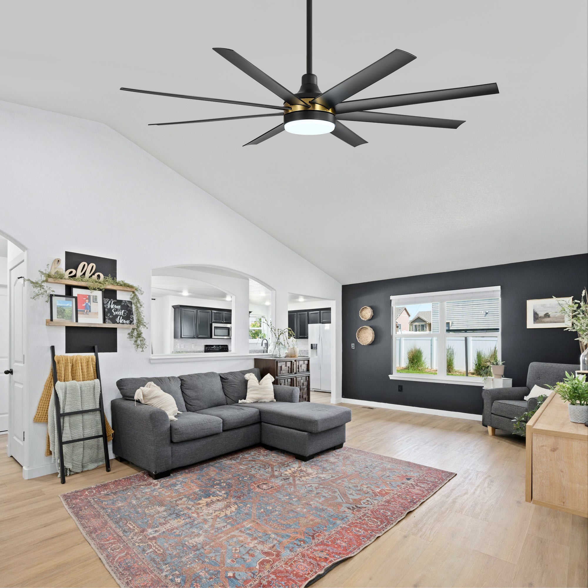 65-Inch BlackGold Industrial Ceiling Fan with Light and Remote, 8