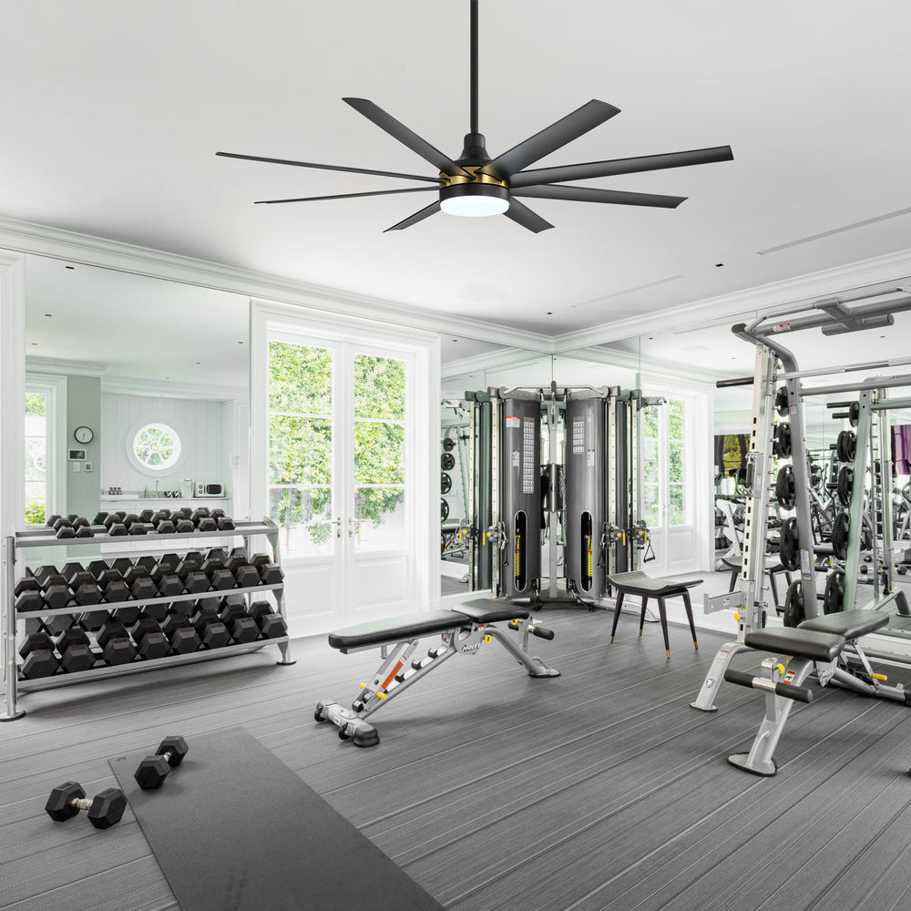 65-Inch BlackGold Industrial Ceiling Fan with Light and Remote, 8 ABS Blades, Quiet Reversible DC Motor, 6-Speed, Timer Function, 3 Color LED Light Chandelier