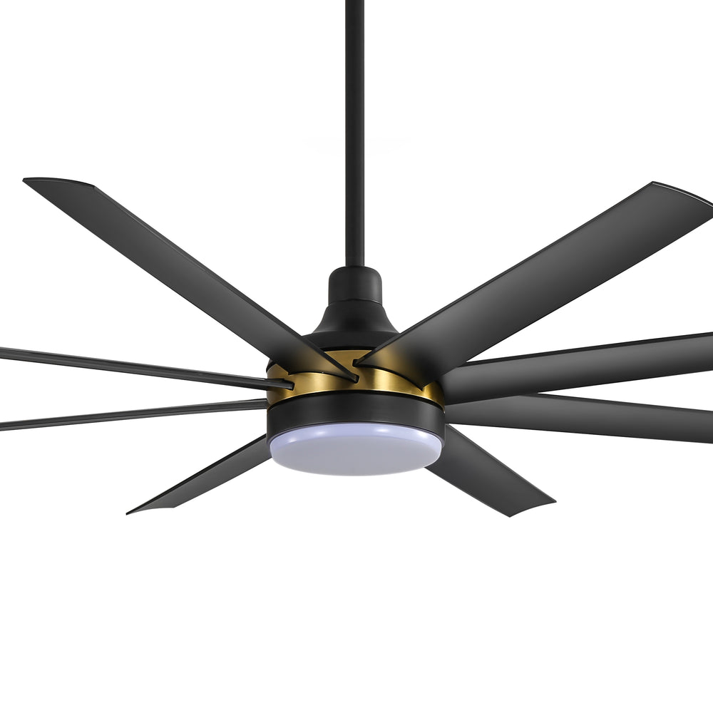 65-Inch BlackGold Industrial Ceiling Fan with Light and Remote, 8 ABS Blades, Quiet Reversible DC Motor, 6-Speed, Timer Function, 3 Color LED Light Chandelier