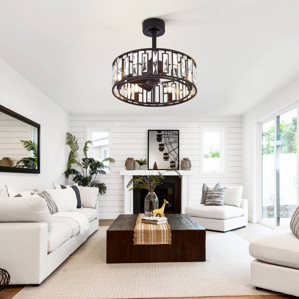 20-inch 5-Blade Caged Ceiling Fan with Remote Control and Light Kit Included