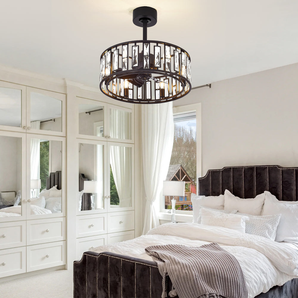 20-inch 5-Blade Caged Ceiling Fan with Remote Control and Light Kit Included