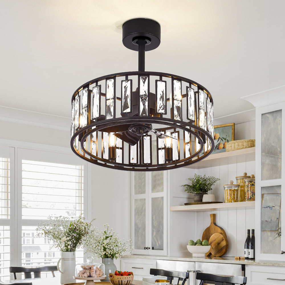 20-inch 5-Blade Caged Ceiling Fan with Remote Control and Light Kit Included