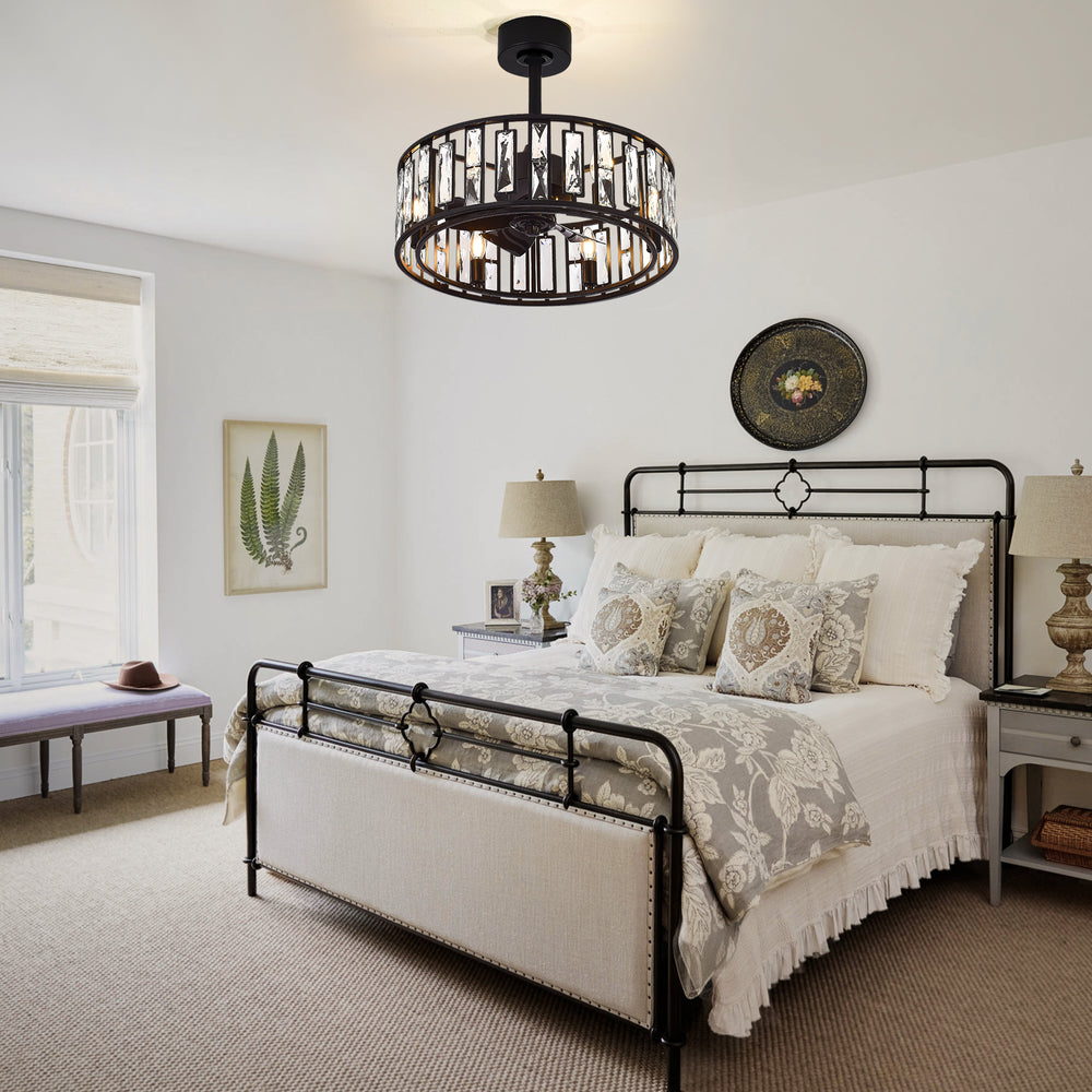 20-inch 5-Blade Caged Ceiling Fan with Remote Control and Light Kit Included