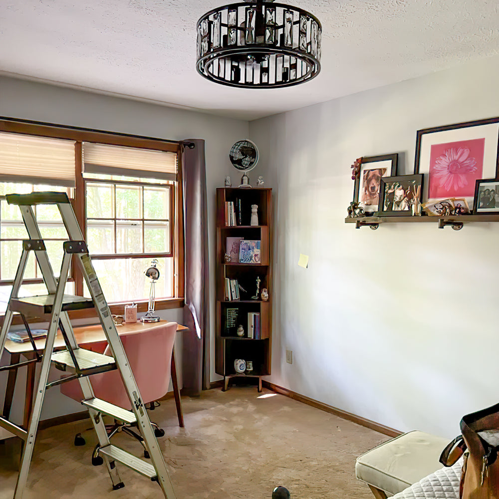 20-inch 5-Blade Caged Ceiling Fan with Remote Control and Light Kit Included