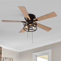 Clement 52 in. Indoor Black Hugger Ceiling Fan with Light Kit and Pull Chain Included