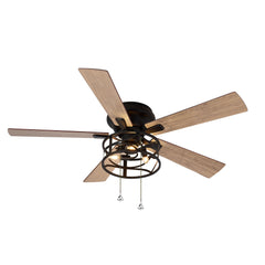 52 Inch  5-Blade Flush Mount Ceiling Fan with Light Kit and Pull Chain