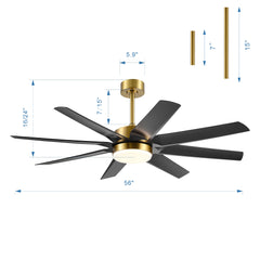 56 Inch 8-Blade Integrated LED Ceiling Fan with Light Remote, 7" and 15" Downrod included