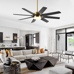 56 Inch 8-Blade Integrated LED Ceiling Fan with Light Remote, 7" and 15" Downrod included