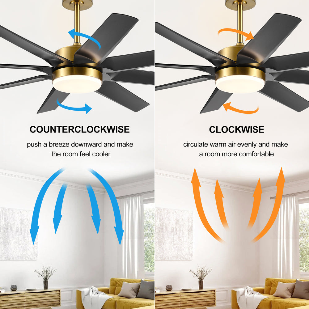 56 Inch 8-Blade Integrated LED Ceiling Fan with Light Remote, 7" and 15" Downrod included