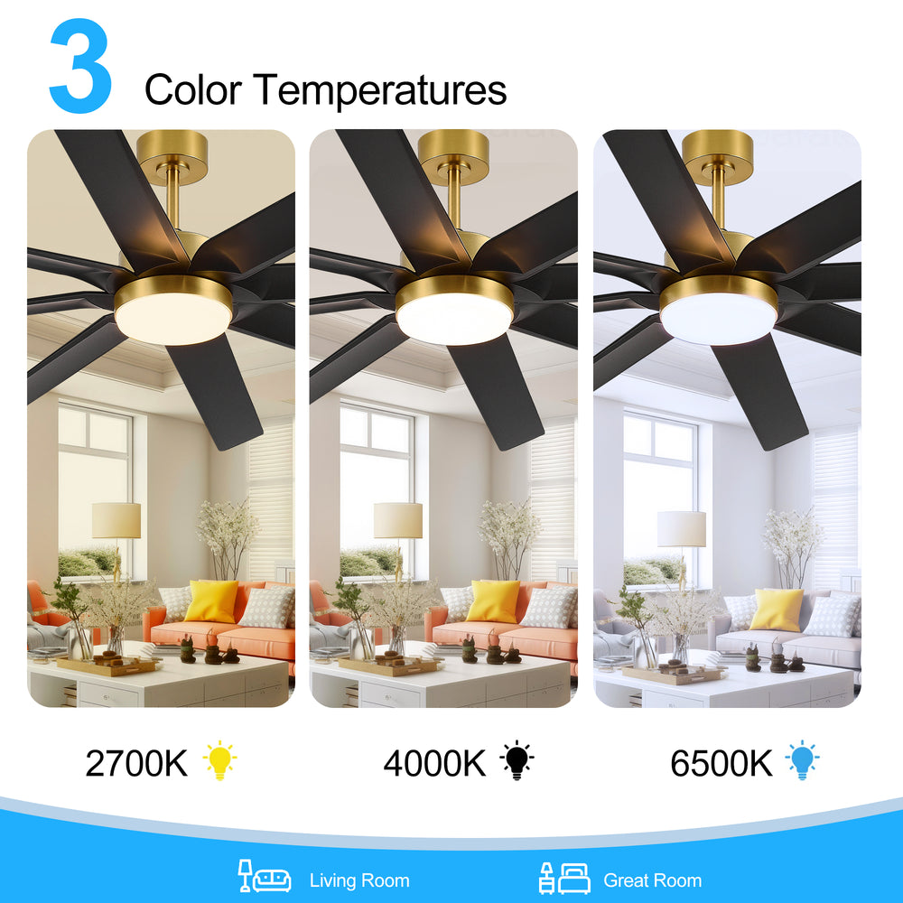 56 Inch 8-Blade Integrated LED Ceiling Fan with Light Remote, 7" and 15" Downrod included