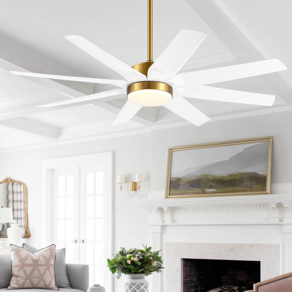 56 Inch 8-Blade Integrated LED Ceiling Fan with Light Remote, 7" and 15" Downrod included