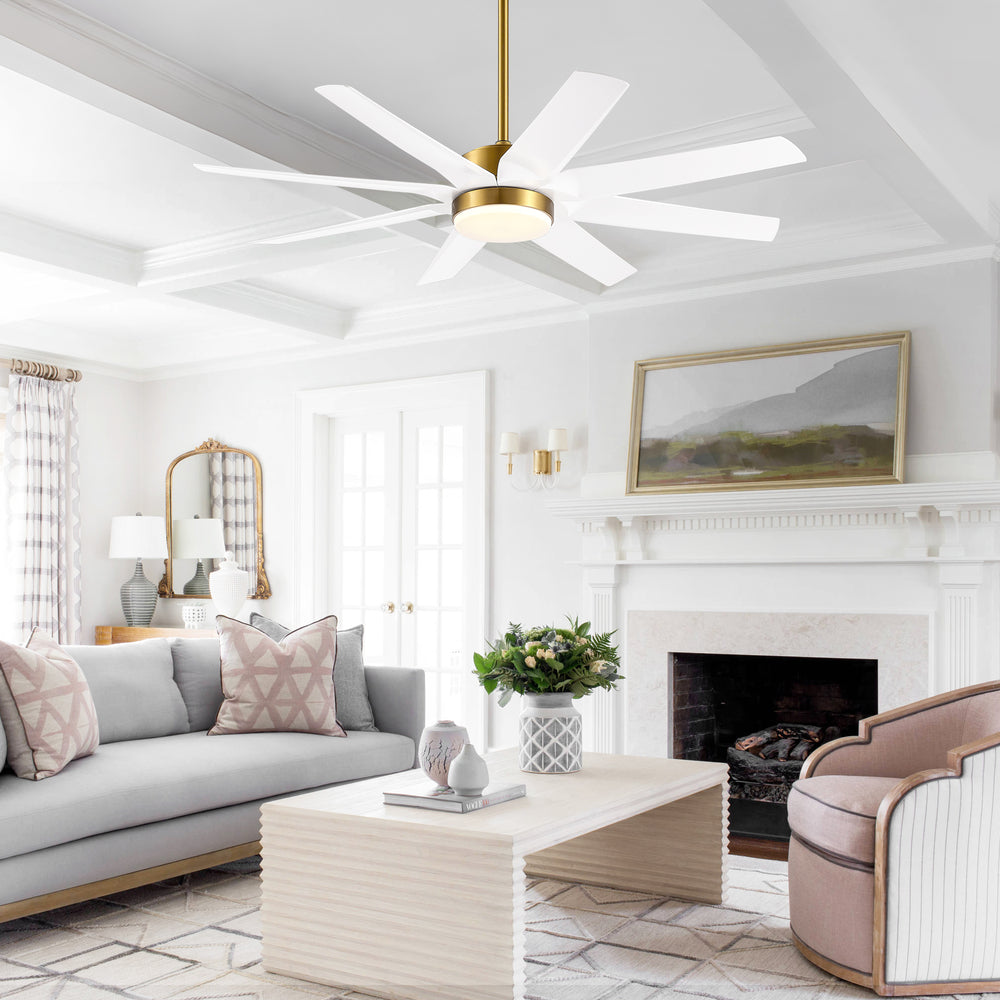 56 Inch 8-Blade Integrated LED Ceiling Fan with Light Remote, 7" and 15" Downrod included
