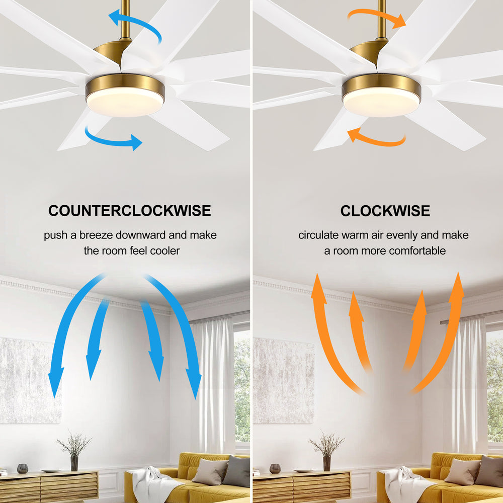 56 Inch 8-Blade Integrated LED Ceiling Fan with Light Remote, 7" and 15" Downrod included