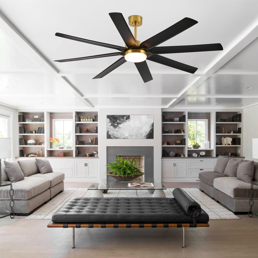 Gold & Black Ceiling Fans with LED Lights, 70 Inch 8-Blade Ceiling Fan Remote Control, Industrial Ceiling Fan with Reversible DC Motor, Downrod Mount LED Ceiling Light for Bedroom