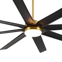 Gold & Black Ceiling Fans with LED Lights, 70 Inch 8-Blade Ceiling Fan Remote Control, Industrial Ceiling Fan with Reversible DC Motor, Downrod Mount LED Ceiling Light for Bedroom