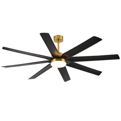 Gold & Black Ceiling Fans with LED Lights, 70 Inch 8-Blade Ceiling Fan Remote Control, Industrial Ceiling Fan with Reversible DC Motor, Downrod Mount LED Ceiling Light for Bedroom