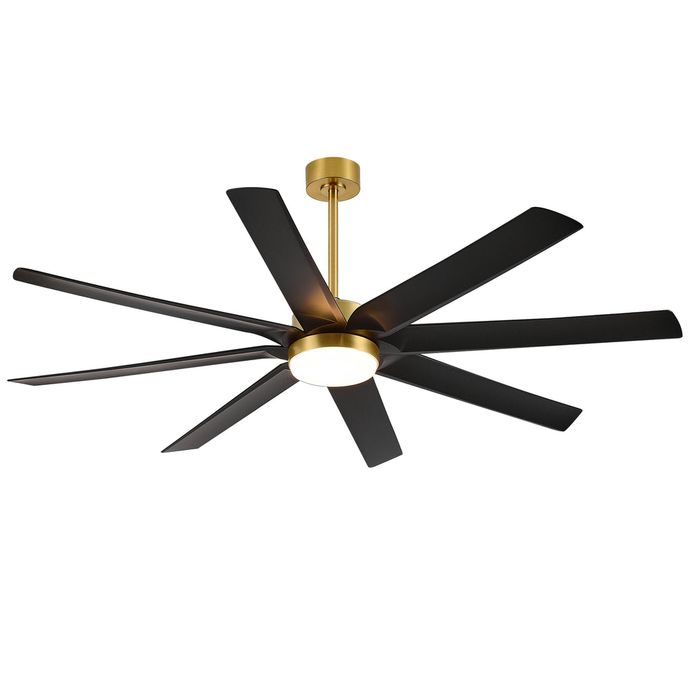 Gold & Black Ceiling Fans with LED Lights, 70 Inch 8-Blade Ceiling Fan Remote Control, Industrial Ceiling Fan with Reversible DC Motor, Downrod Mount LED Ceiling Light for Bedroom