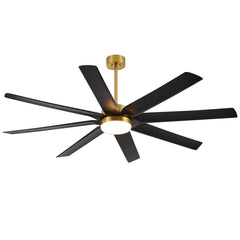 Gold & Black Ceiling Fans with LED Lights, 70 Inch 8-Blade Ceiling Fan Remote Control, Industrial Ceiling Fan with Reversible DC Motor, Downrod Mount LED Ceiling Light for Bedroom