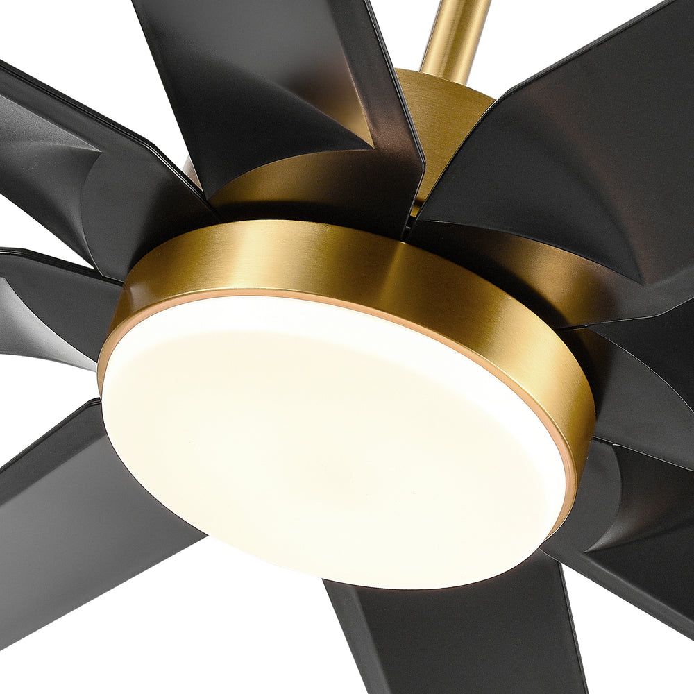 Gold & Black Ceiling Fans with LED Lights, 70 Inch 8-Blade Ceiling Fan Remote Control, Industrial Ceiling Fan with Reversible DC Motor, Downrod Mount LED Ceiling Light for Bedroom