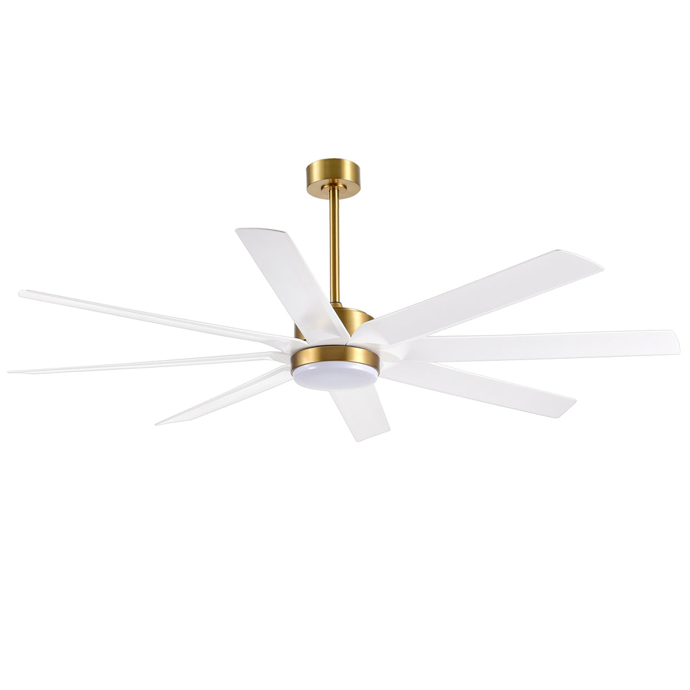 Gold & Black Ceiling Fans with LED Lights, 70 Inch 8-Blade Ceiling Fan Remote Control, Industrial Ceiling Fan with Reversible DC Motor, Downrod Mount LED Ceiling Light for Bedroom