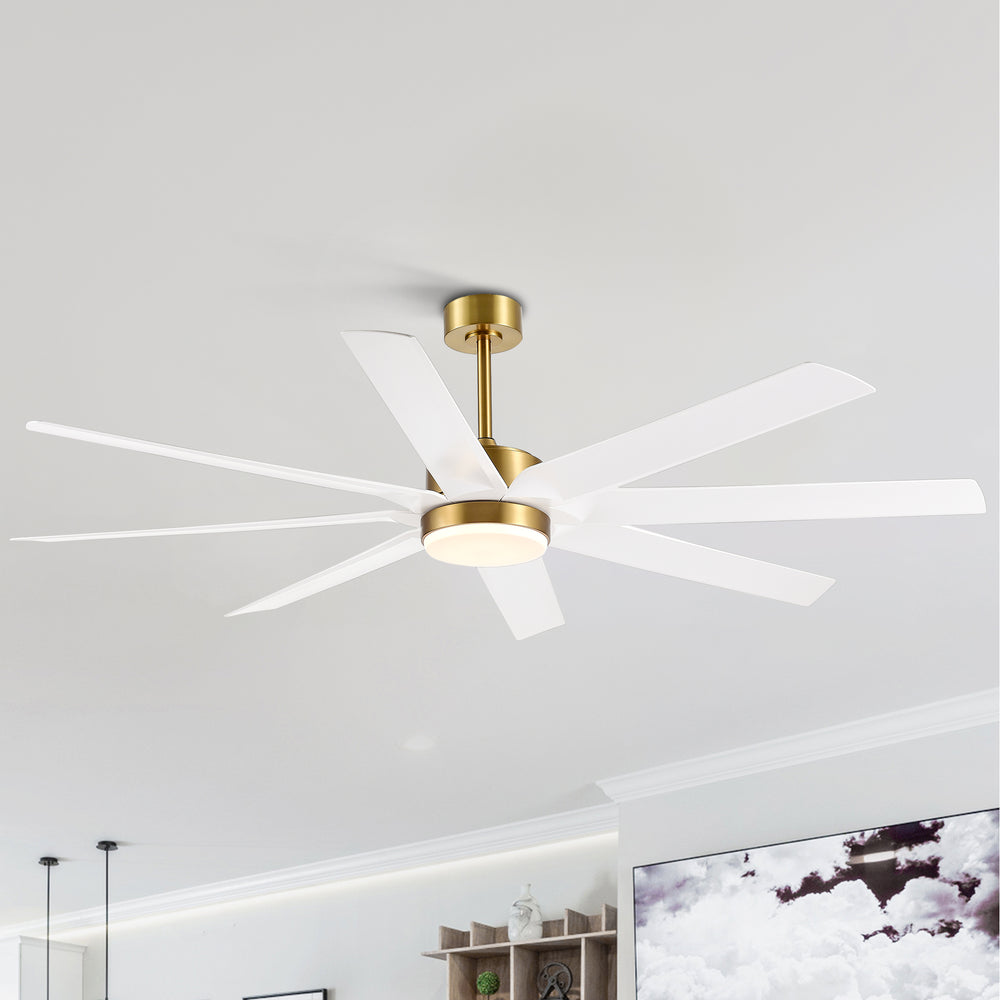 Gold & Black Ceiling Fans with LED Lights, 70 Inch 8-Blade Ceiling Fan Remote Control, Industrial Ceiling Fan with Reversible DC Motor, Downrod Mount LED Ceiling Light for Bedroom